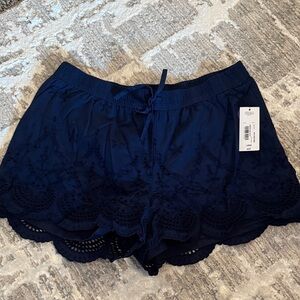 a.n.a Navy High Waist Shorts with Lace Trim